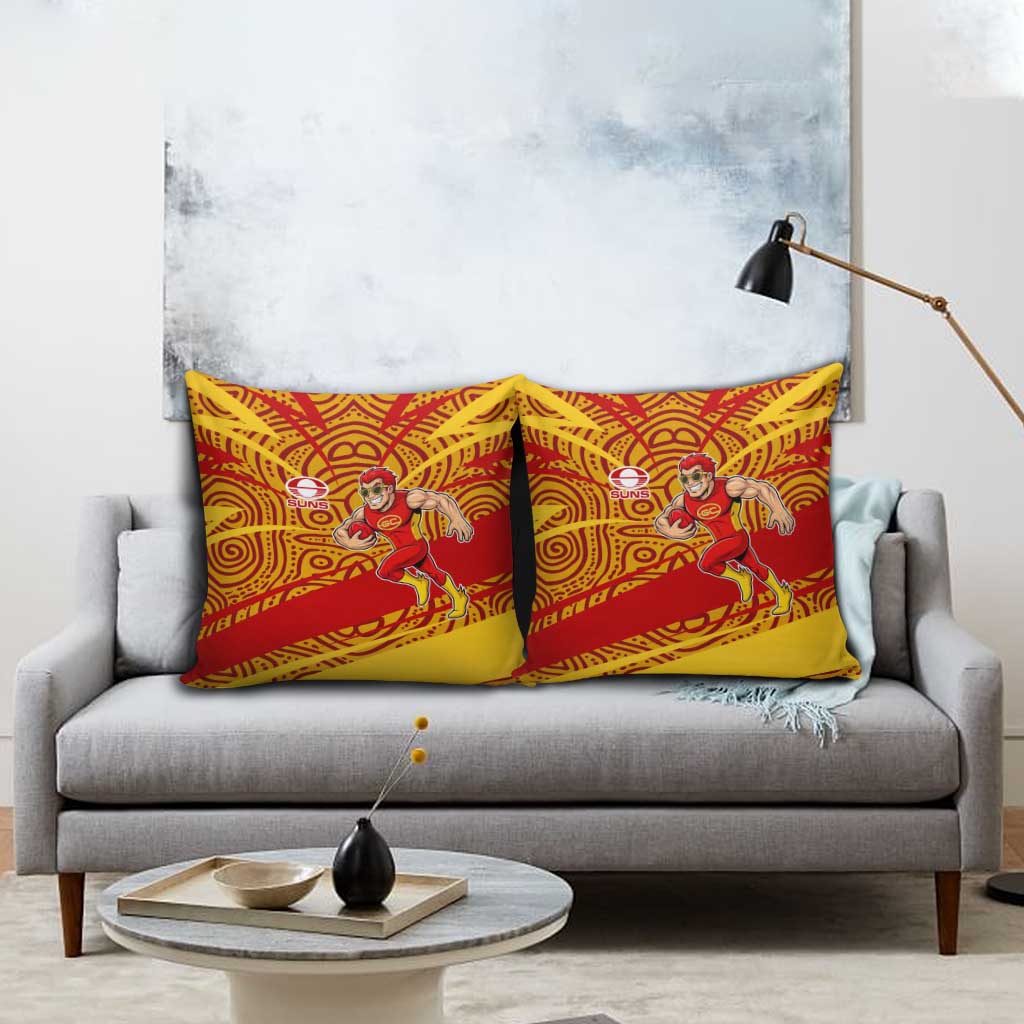 Gold Coast Suns Australian Football Pillow Cover Sunny Hero Mascot With Indigenous Pattern Art