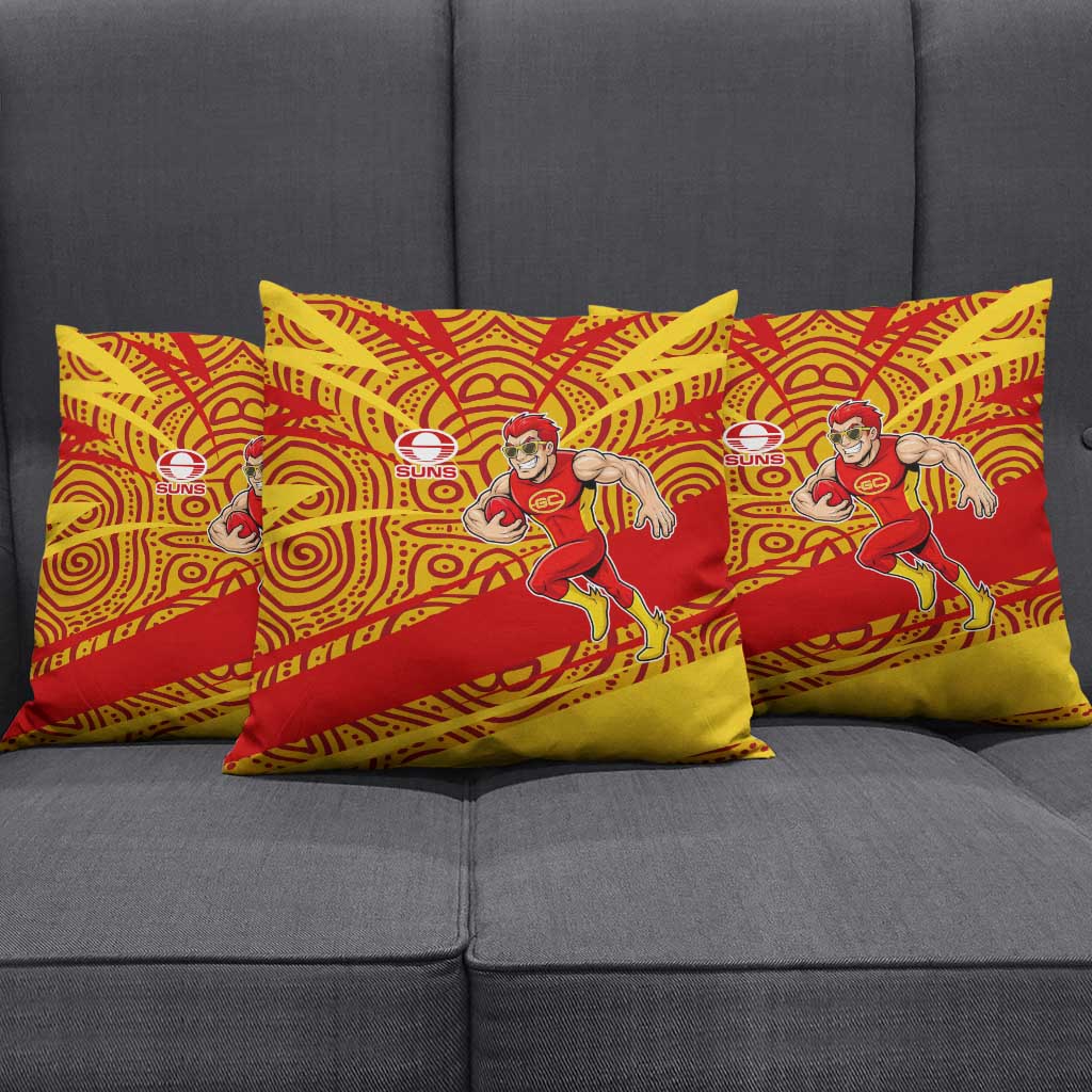 Gold Coast Suns Australian Football Pillow Cover Sunny Hero Mascot With Indigenous Pattern Art