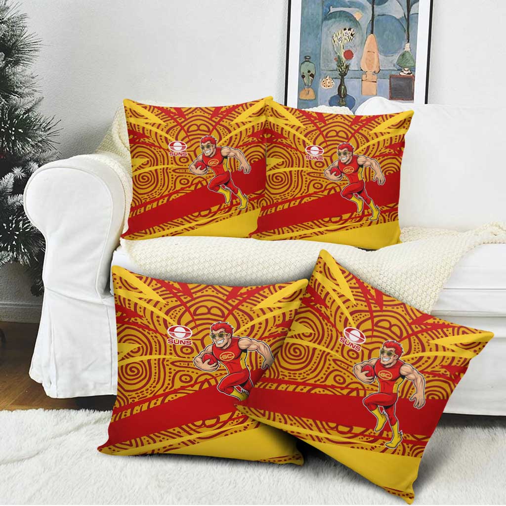 Gold Coast Suns Australian Football Pillow Cover Sunny Hero Mascot With Indigenous Pattern Art