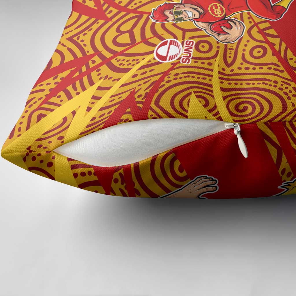 Gold Coast Suns Australian Football Pillow Cover Sunny Hero Mascot With Indigenous Pattern Art