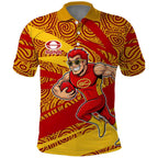 Gold Coast Suns Australian Football Polo Shirt Sunny Hero Mascot With Indigenous Pattern Art