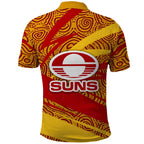 Gold Coast Suns Australian Football Polo Shirt Sunny Hero Mascot With Indigenous Pattern Art
