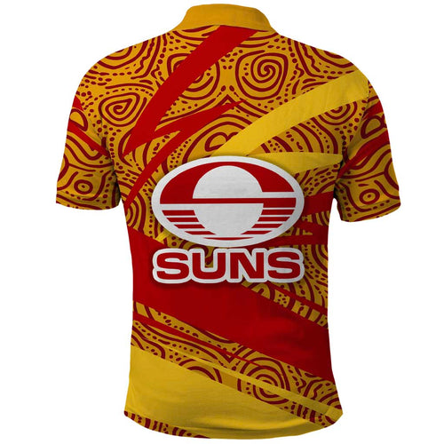 Gold Coast Suns Australian Football Polo Shirt Sunny Hero Mascot With Indigenous Pattern Art