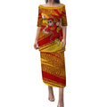 Gold Coast Suns Australian Football Puletasi Sunny Hero Mascot With Indigenous Pattern Art