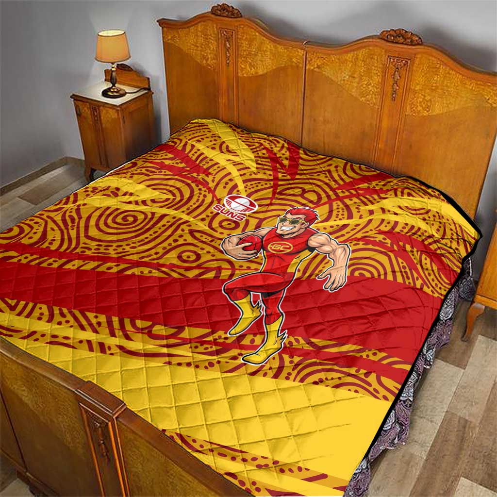 Gold Coast Suns Australian Football Quilt Sunny Hero Mascot With Indigenous Pattern Art