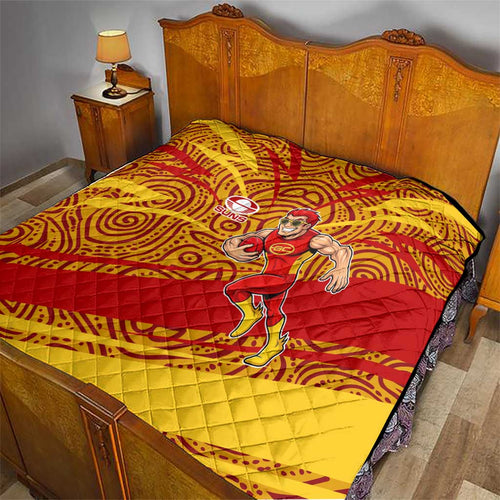 Gold Coast Suns Australian Football Quilt Sunny Hero Mascot With Indigenous Pattern Art