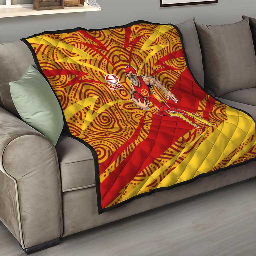 Gold Coast Suns Australian Football Quilt Sunny Hero Mascot With Indigenous Pattern Art