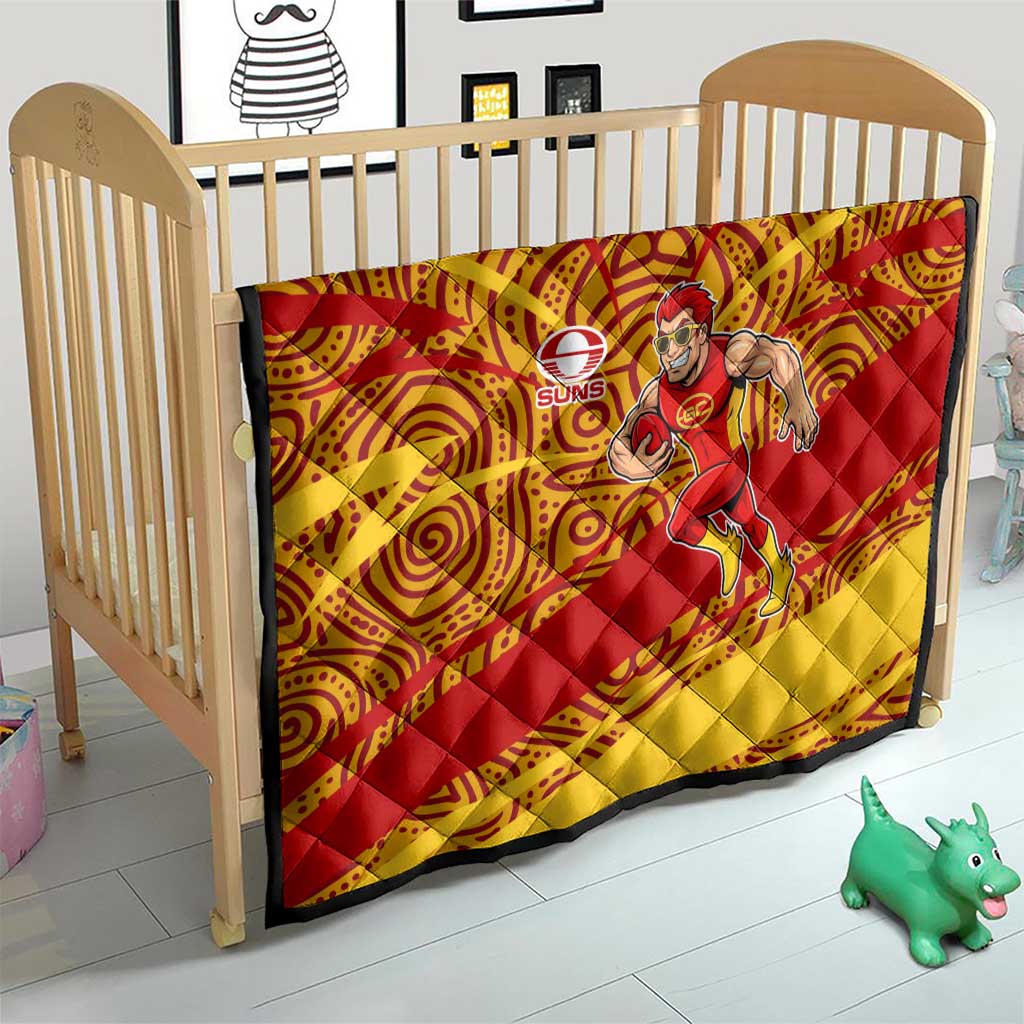 Gold Coast Suns Australian Football Quilt Sunny Hero Mascot With Indigenous Pattern Art