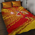 Gold Coast Suns Australian Football Quilt Bed Set Sunny Hero Mascot With Indigenous Pattern Art