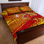 Gold Coast Suns Australian Football Quilt Bed Set Sunny Hero Mascot With Indigenous Pattern Art