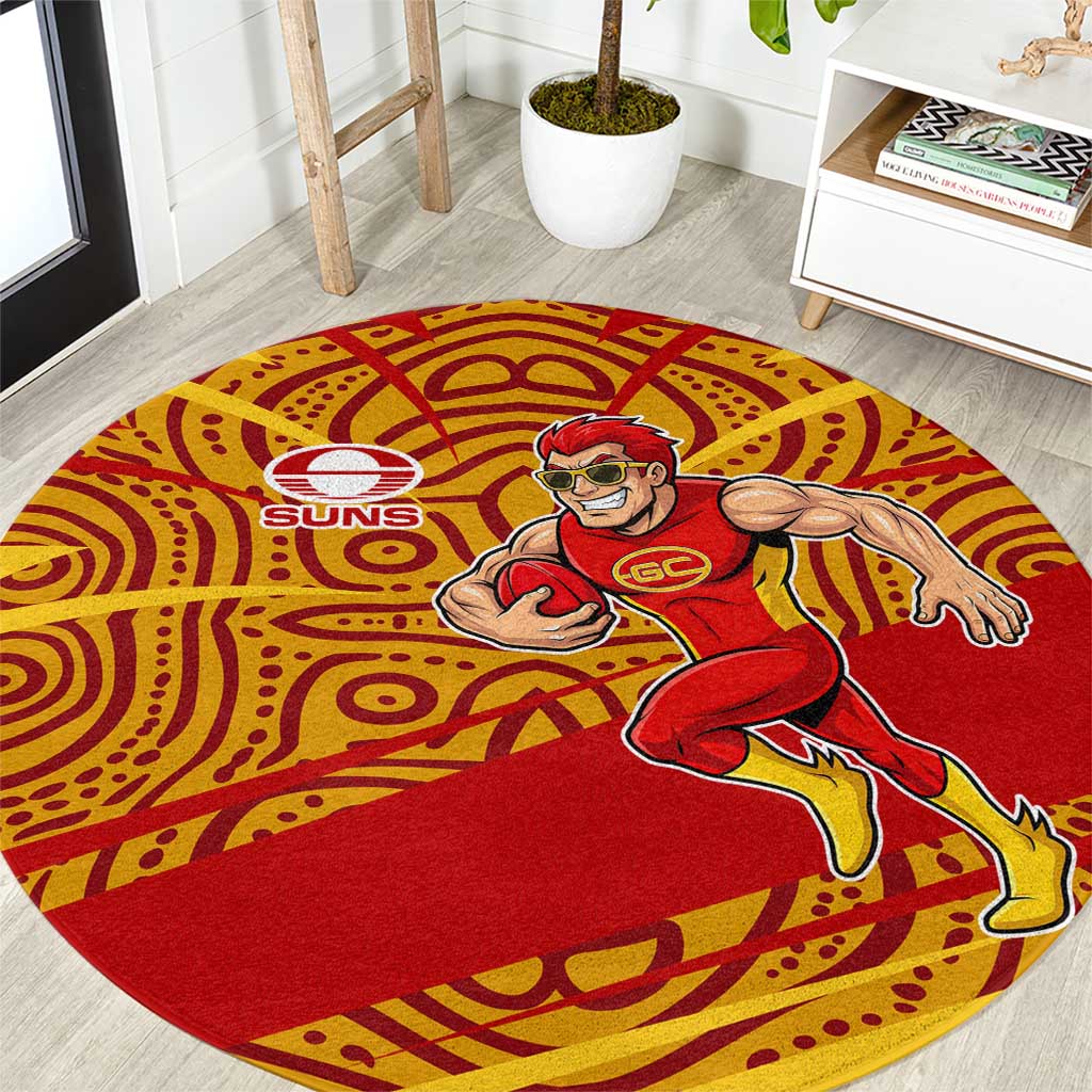 Gold Coast Suns Australian Football Round Carpet Sunny Hero Mascot With Indigenous Pattern Art