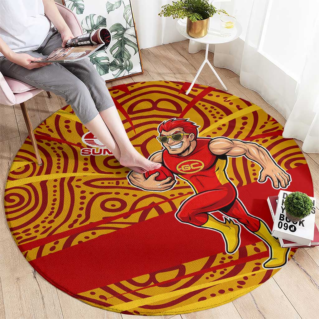 Gold Coast Suns Australian Football Round Carpet Sunny Hero Mascot With Indigenous Pattern Art