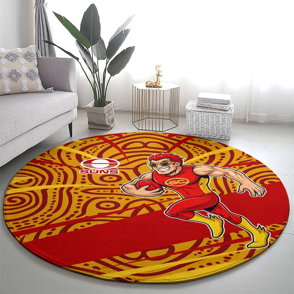Gold Coast Suns Australian Football Round Carpet Sunny Hero Mascot With Indigenous Pattern Art