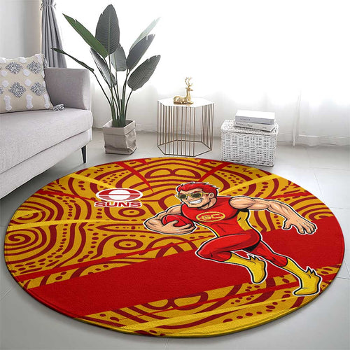 Gold Coast Suns Australian Football Round Carpet Sunny Hero Mascot With Indigenous Pattern Art