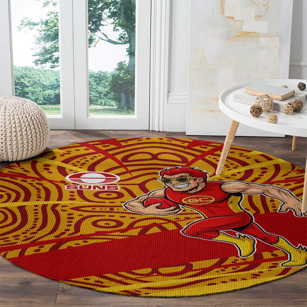 Gold Coast Suns Australian Football Round Carpet Sunny Hero Mascot With Indigenous Pattern Art