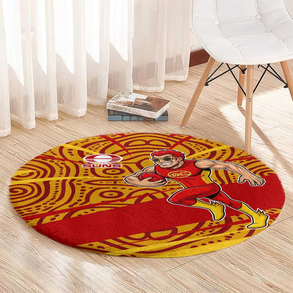 Gold Coast Suns Australian Football Round Carpet Sunny Hero Mascot With Indigenous Pattern Art