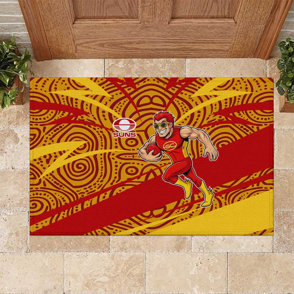 Gold Coast Suns Australian Football Rubber Doormat Sunny Hero Mascot With Indigenous Pattern Art