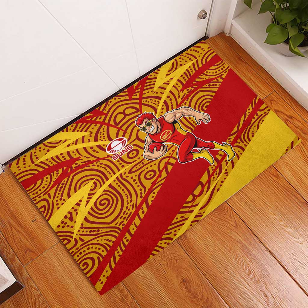 Gold Coast Suns Australian Football Rubber Doormat Sunny Hero Mascot With Indigenous Pattern Art