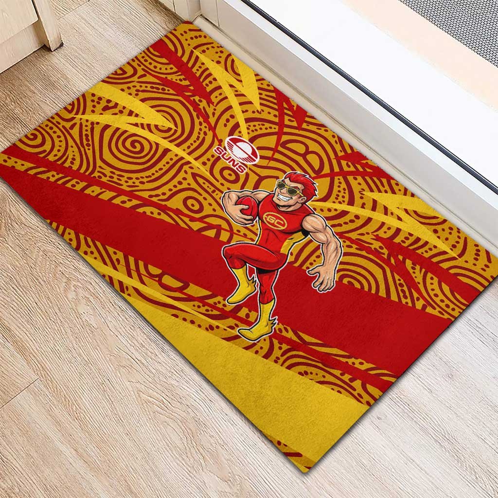 Gold Coast Suns Australian Football Rubber Doormat Sunny Hero Mascot With Indigenous Pattern Art