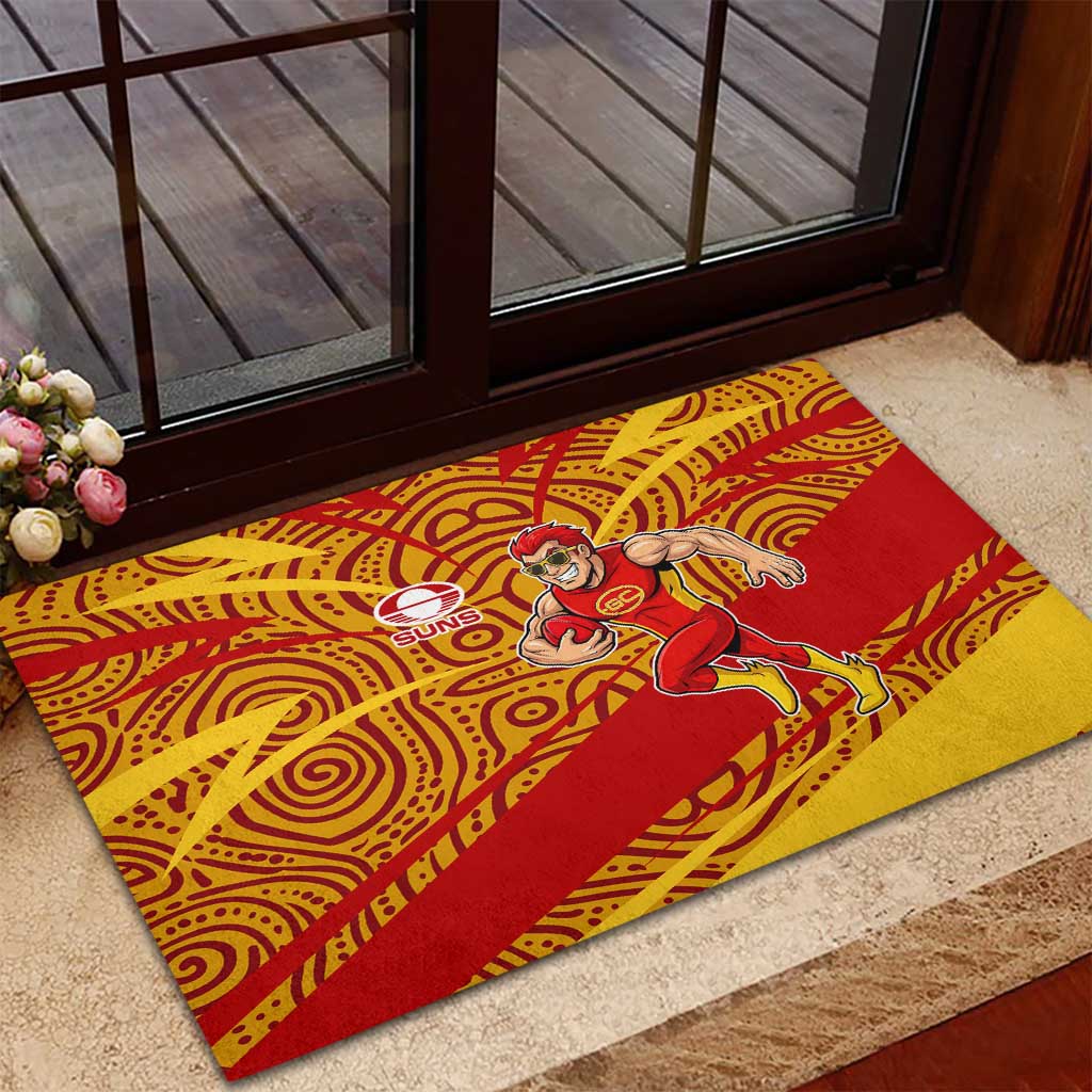 Gold Coast Suns Australian Football Rubber Doormat Sunny Hero Mascot With Indigenous Pattern Art