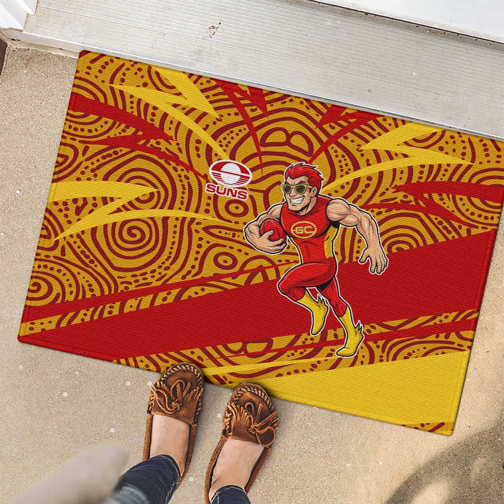 Gold Coast Suns Australian Football Rubber Doormat Sunny Hero Mascot With Indigenous Pattern Art