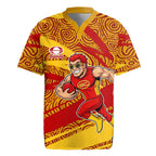 Gold Coast Suns Australian Football Rugby Jersey Sunny Hero Mascot With Indigenous Pattern Art