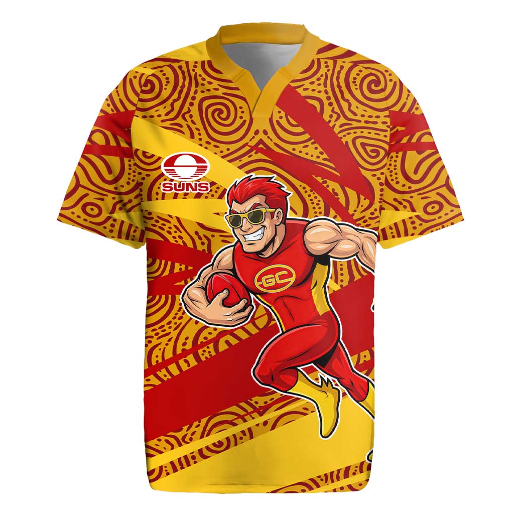 Gold Coast Suns Australian Football Rugby Jersey Sunny Hero Mascot With Indigenous Pattern Art