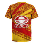 Gold Coast Suns Australian Football Rugby Jersey Sunny Hero Mascot With Indigenous Pattern Art