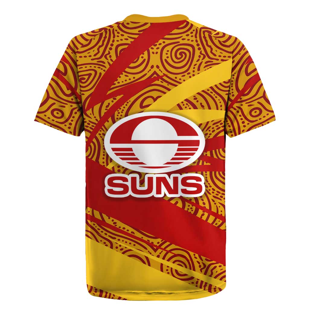 Gold Coast Suns Australian Football Rugby Jersey Sunny Hero Mascot With Indigenous Pattern Art