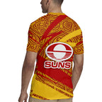 Gold Coast Suns Australian Football Rugby Jersey Sunny Hero Mascot With Indigenous Pattern Art