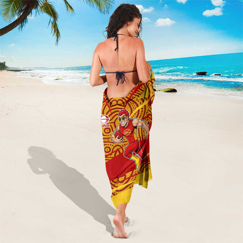 Gold Coast Suns Australian Football Sarong Sunny Hero Mascot With Indigenous Pattern Art