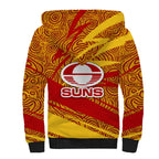 Gold Coast Suns Australian Football Sherpa Hoodie Sunny Hero Mascot With Indigenous Pattern Art