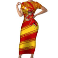 Gold Coast Suns Australian Football Short Sleeve Bodycon Dress Sunny Hero Mascot With Indigenous Pattern Art