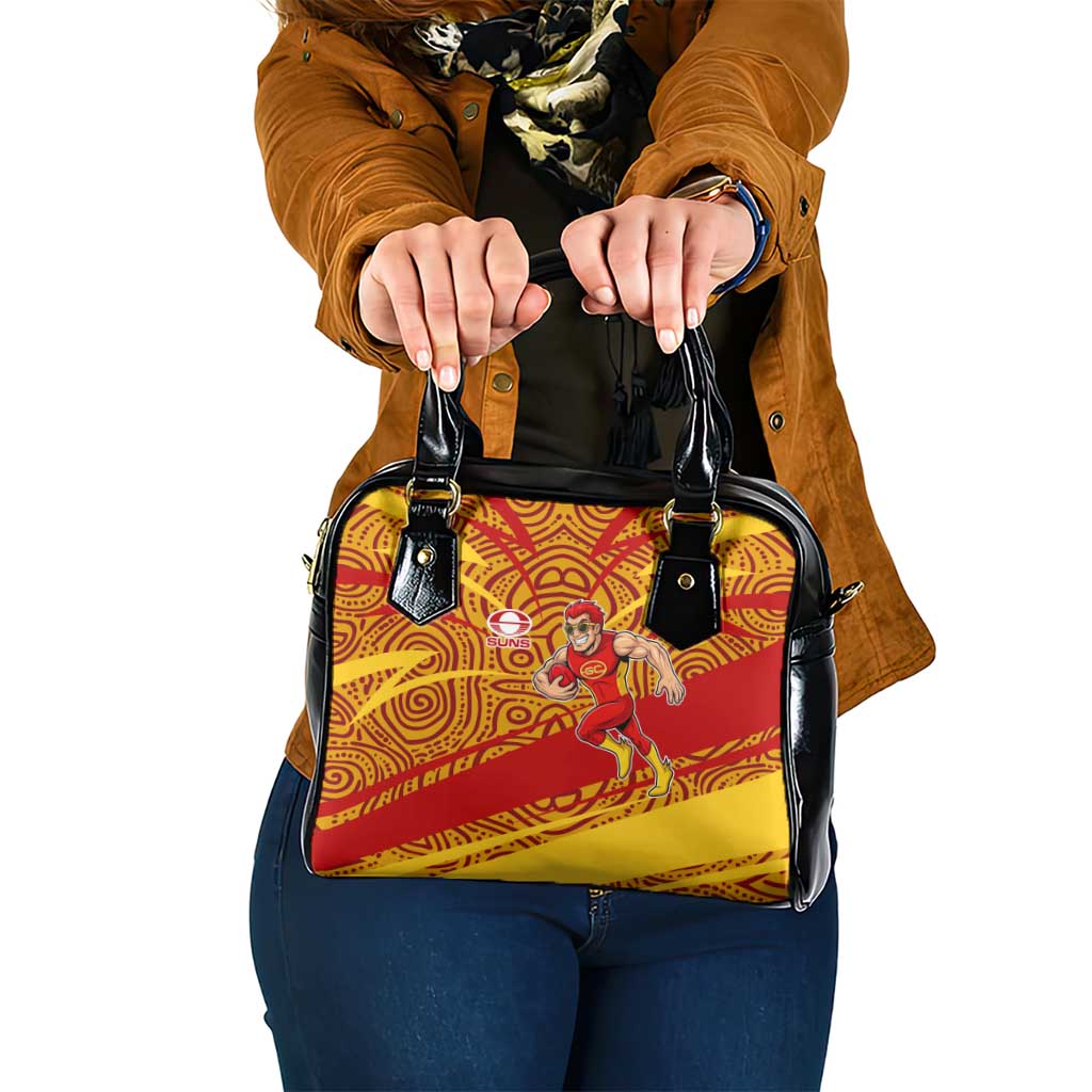 Gold Coast Suns Australian Football Shoulder Handbag Sunny Hero Mascot With Indigenous Pattern Art