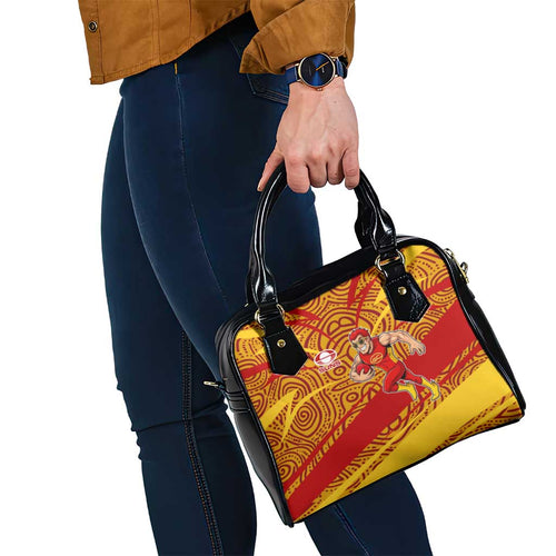 Gold Coast Suns Australian Football Shoulder Handbag Sunny Hero Mascot With Indigenous Pattern Art