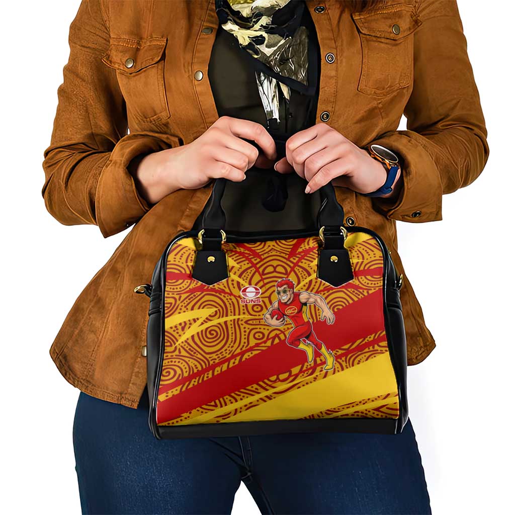 Gold Coast Suns Australian Football Shoulder Handbag Sunny Hero Mascot With Indigenous Pattern Art