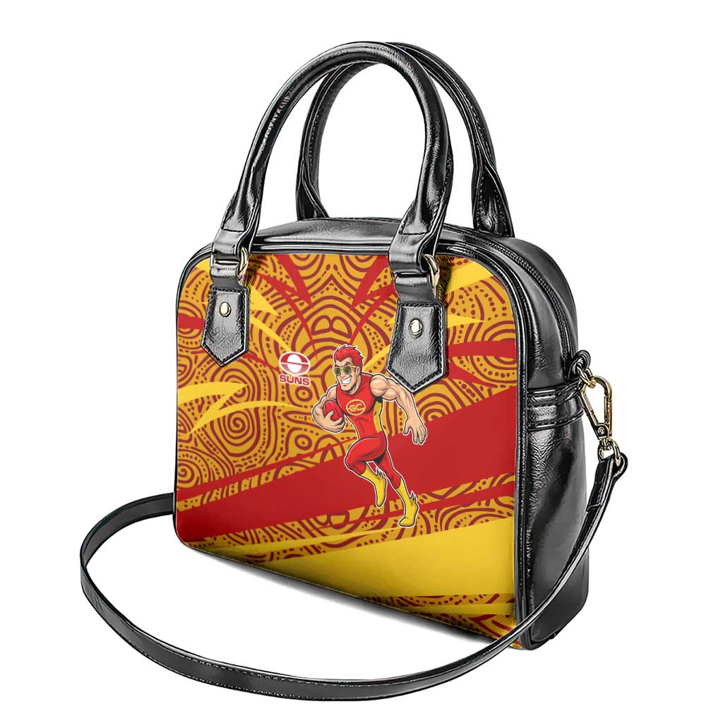 Gold Coast Suns Australian Football Shoulder Handbag Sunny Hero Mascot With Indigenous Pattern Art