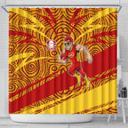 Gold Coast Suns Australian Football Shower Curtain Sunny Hero Mascot With Indigenous Pattern Art