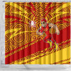 Gold Coast Suns Australian Football Shower Curtain Sunny Hero Mascot With Indigenous Pattern Art