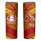 Gold Coast Suns Australian Football Skinny Tumbler Sunny Hero Mascot With Indigenous Pattern Art