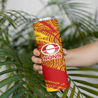 Gold Coast Suns Australian Football Skinny Tumbler Sunny Hero Mascot With Indigenous Pattern Art