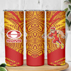 Gold Coast Suns Australian Football Skinny Tumbler Sunny Hero Mascot With Indigenous Pattern Art