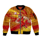Gold Coast Suns Australian Football Sleeve Zip Bomber Jacket Sunny Hero Mascot With Indigenous Pattern Art