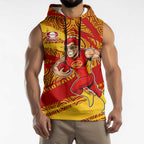 Gold Coast Suns Australian Football Sleeveless Hoodie Sunny Hero Mascot With Indigenous Pattern Art
