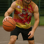 Gold Coast Suns Australian Football Sleeveless Hoodie Sunny Hero Mascot With Indigenous Pattern Art