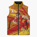 Gold Coast Suns Australian Football Sleeveless Puffer Jacket Sunny Hero Mascot With Indigenous Pattern Art
