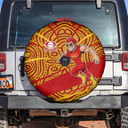 Gold Coast Suns Australian Football Spare Tire Cover Sunny Hero Mascot With Indigenous Pattern Art