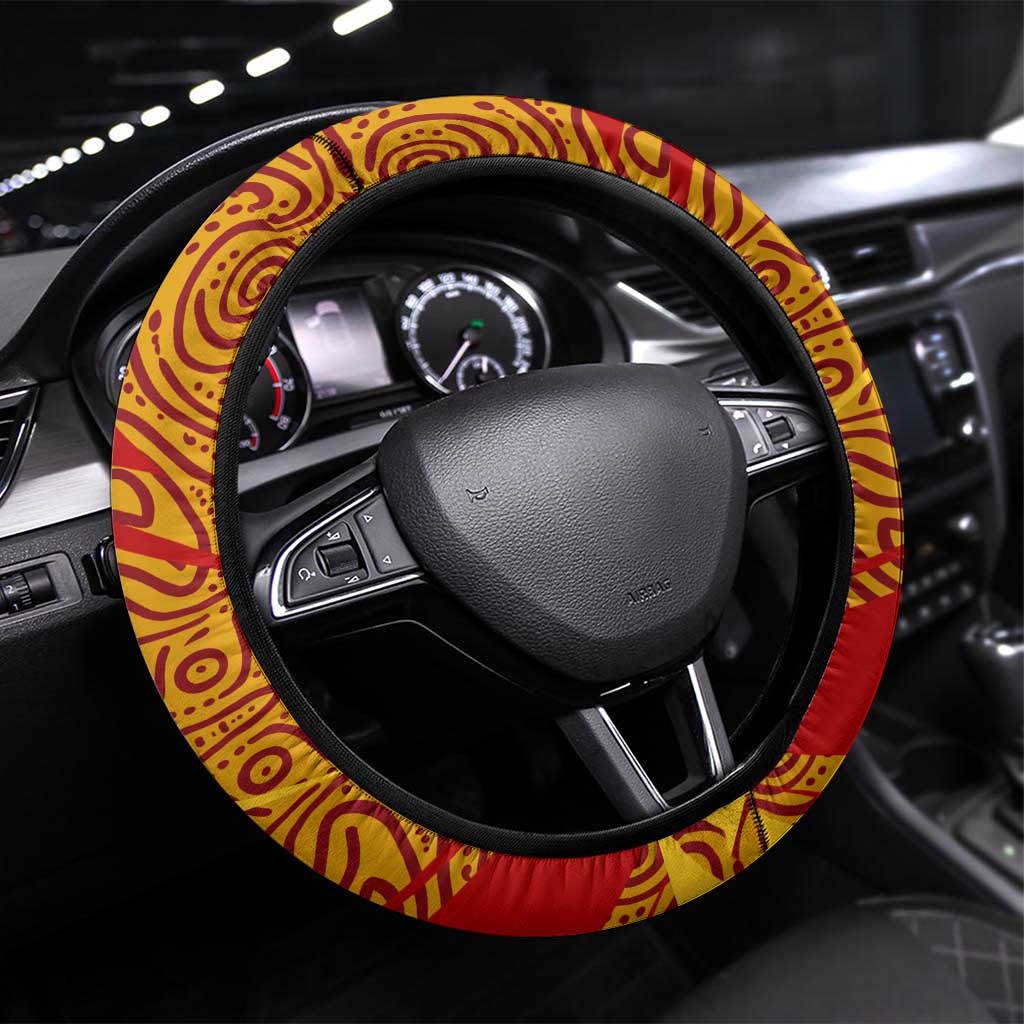Gold Coast Suns Australian Football Steering Wheel Cover Sunny Hero Mascot With Indigenous Pattern Art
