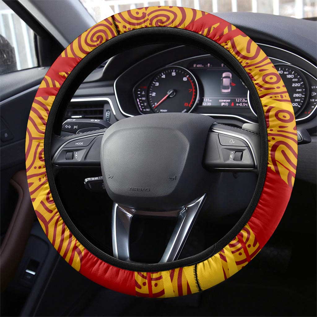Gold Coast Suns Australian Football Steering Wheel Cover Sunny Hero Mascot With Indigenous Pattern Art