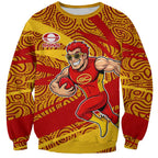 Gold Coast Suns Australian Football Sweatshirt Sunny Hero Mascot With Indigenous Pattern Art